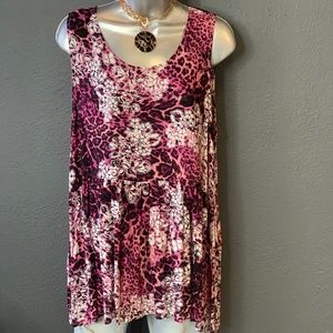 Berry leopard and flower printed tank top